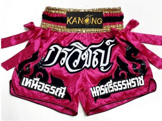 Customize Pink Womens style Muay Thai Shorts with bows : KNSCUST-1179